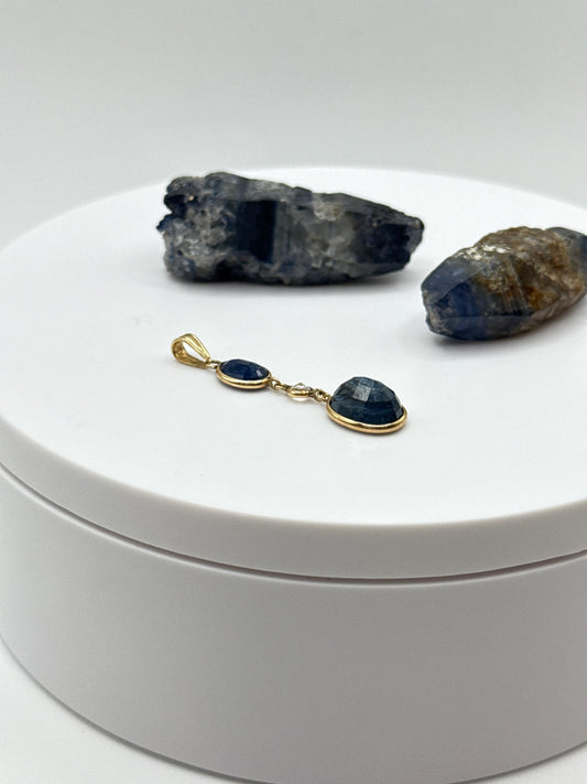 Natural Blue Sapphire Drop Pendant | Gold Bezel September Birthstone