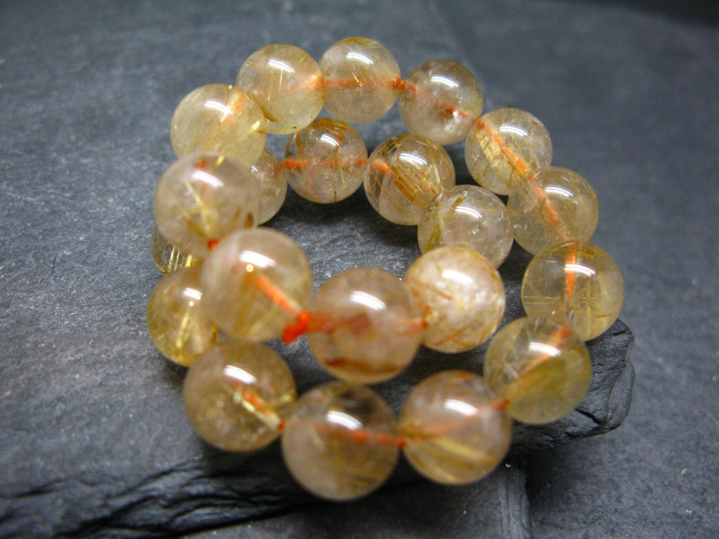 Rutilated Quartz Genuine Bracelet ~ 7 Inches ~ 9mm Round Beads
