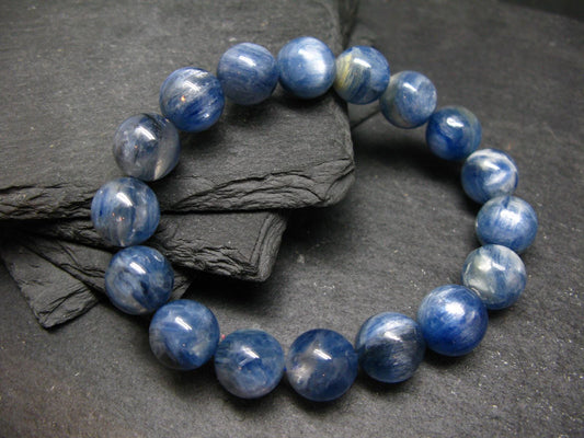 Blue Kyanite Genuine Bracelet ~ 7 Inches ~ 12mm Round Beads