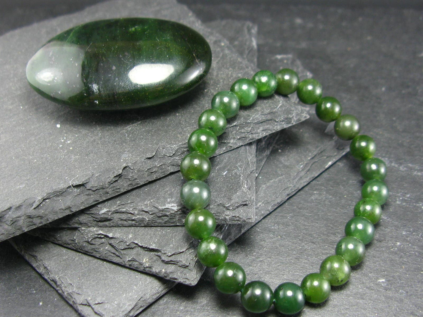 Jade Nephrite Genuine Bracelet ~ 7 Inches ~ 8mm Round Beads