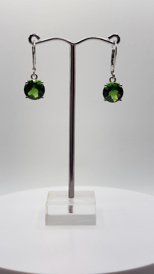 Green Helenite Cushion Cut Earrings – Sterling Silver Gemstone Dangle Earrings