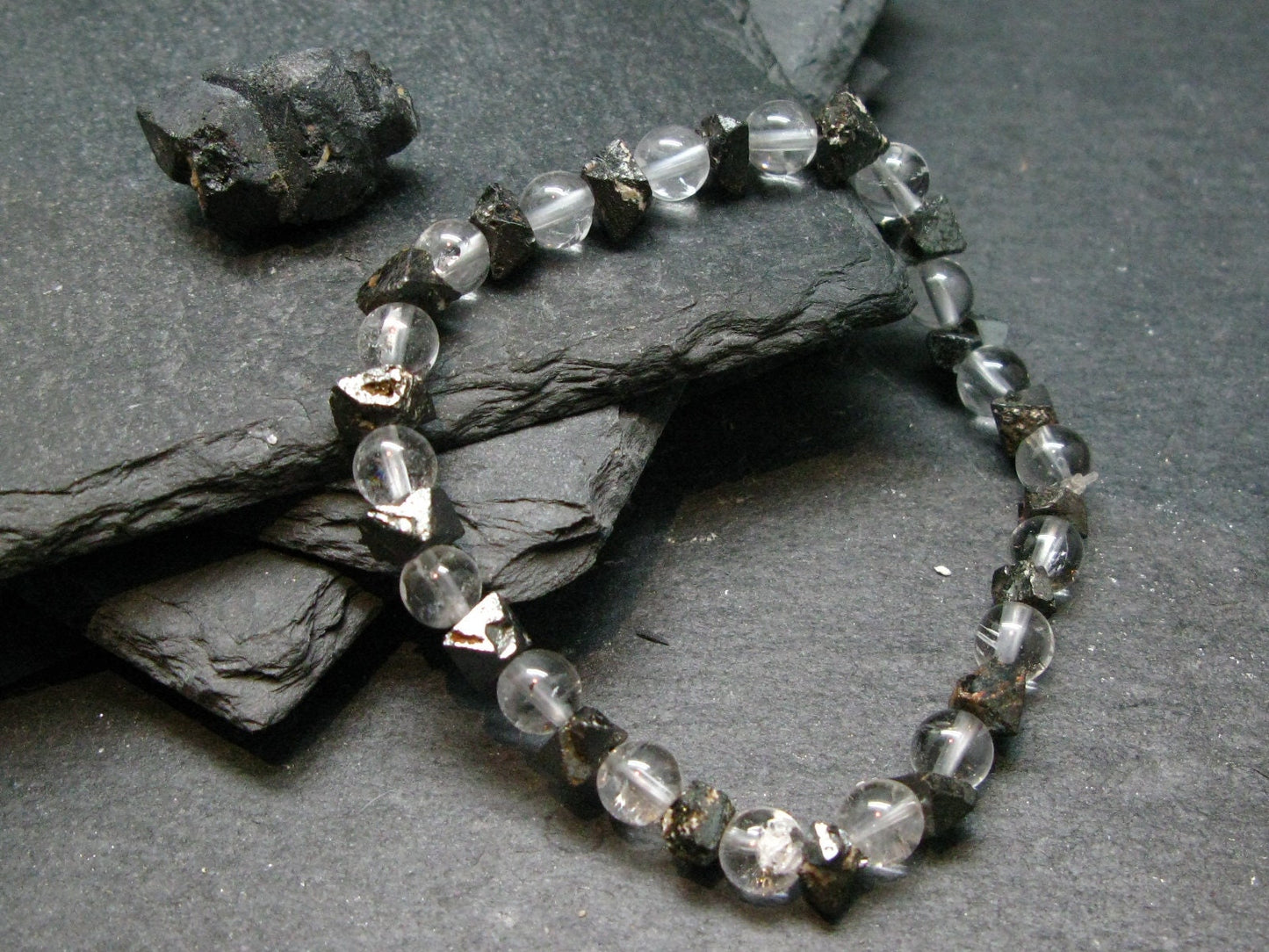 Magnetite & Quartz Crystals Genuine Bracelet ~ 7 Inches ~ 7mm Crystal Beads