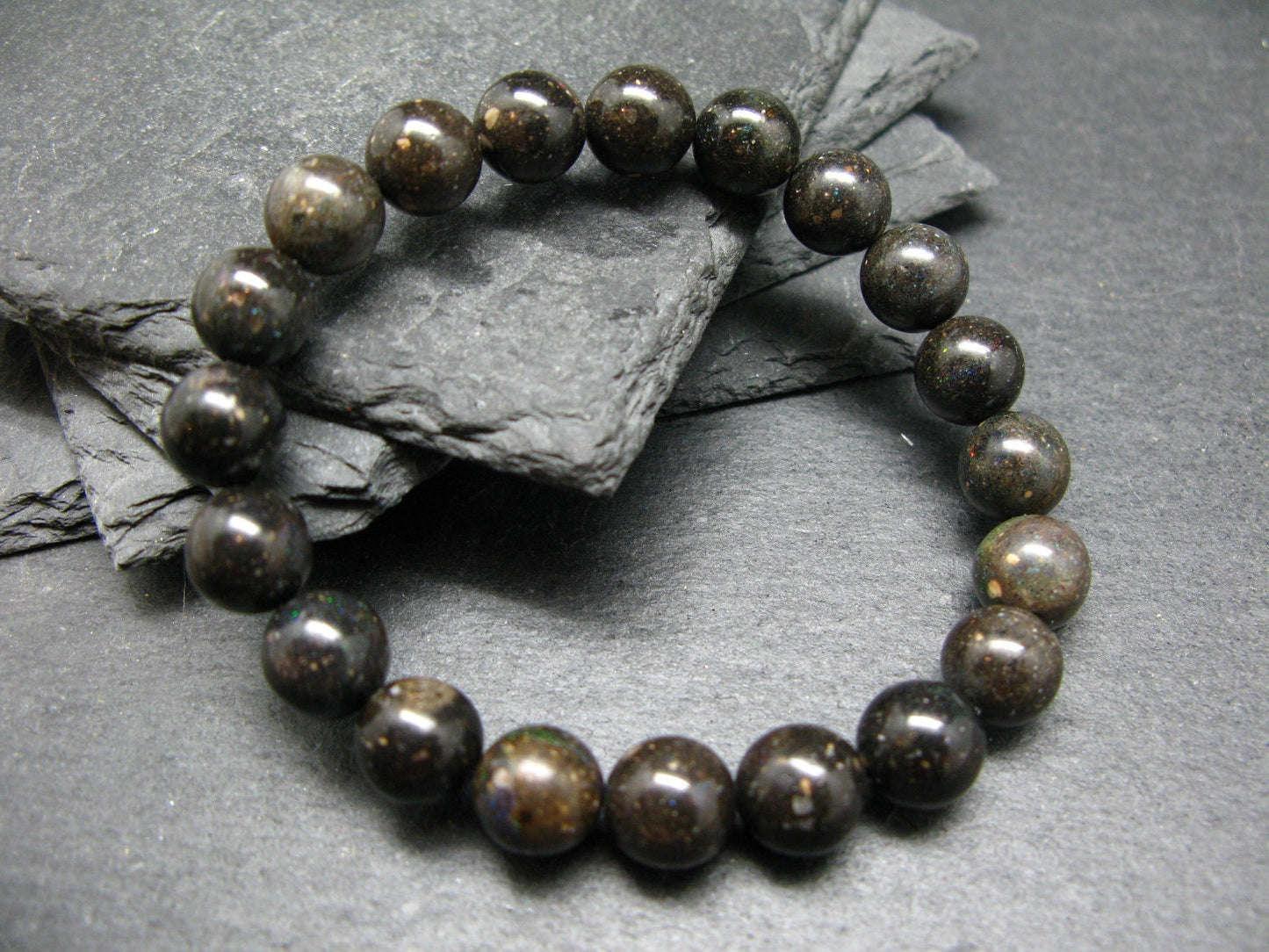 Black Opal Genuine Bracelet ~ 7 Inches ~ 10mm Round Beads
