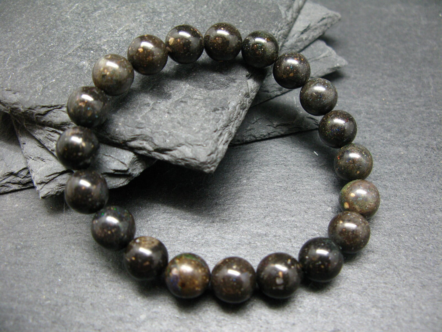 Black Opal Genuine Bracelet ~ 7 Inches ~ 10mm Round Beads