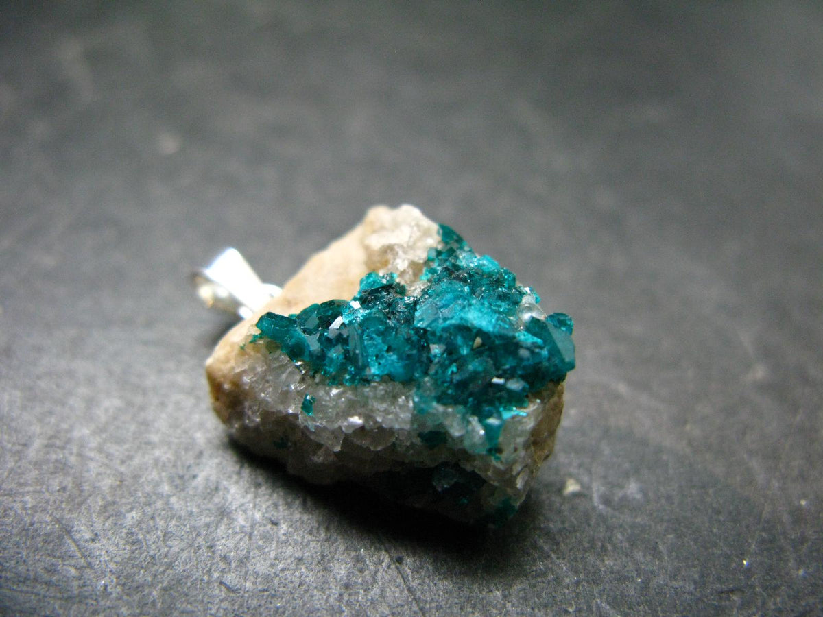 Dark Green Sparkling Gemmy Dioptase Silver Pendant from Kazakhstan - 0.9" - 3.55 Grams