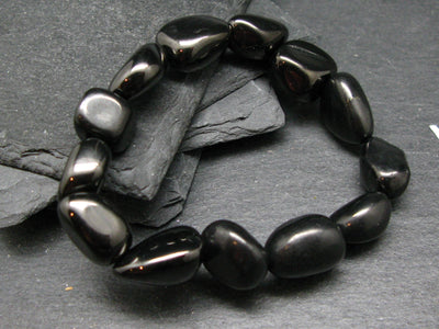 Elite Noble Shungite Genuine Bracelet ~ 7 Inches ~ 15mm Tumbled Beads