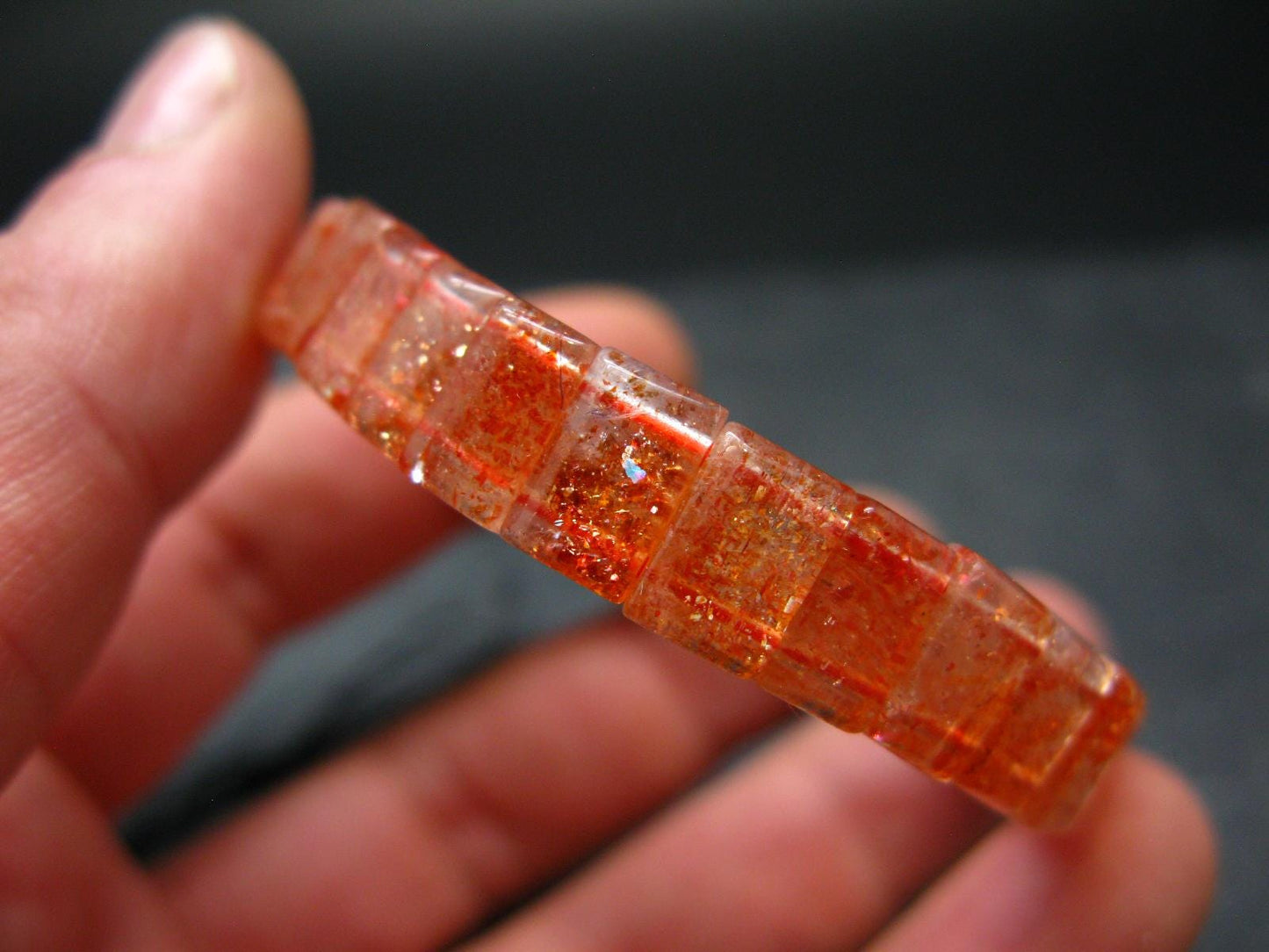 Sunstone Genuine Bracelet ~ 7 Inches ~ 9mm Squared Beads