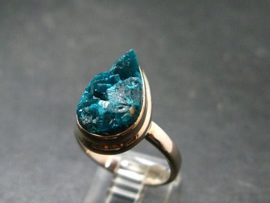 Emerald Green Dioptase Crystal Silver Ring from Congo - 5.57 Grams - Size 8