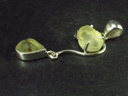 Gem Libyan Desert Glass Tektite Sterling Silver Pendant from Libya - 2.4" - 9.4 Grams