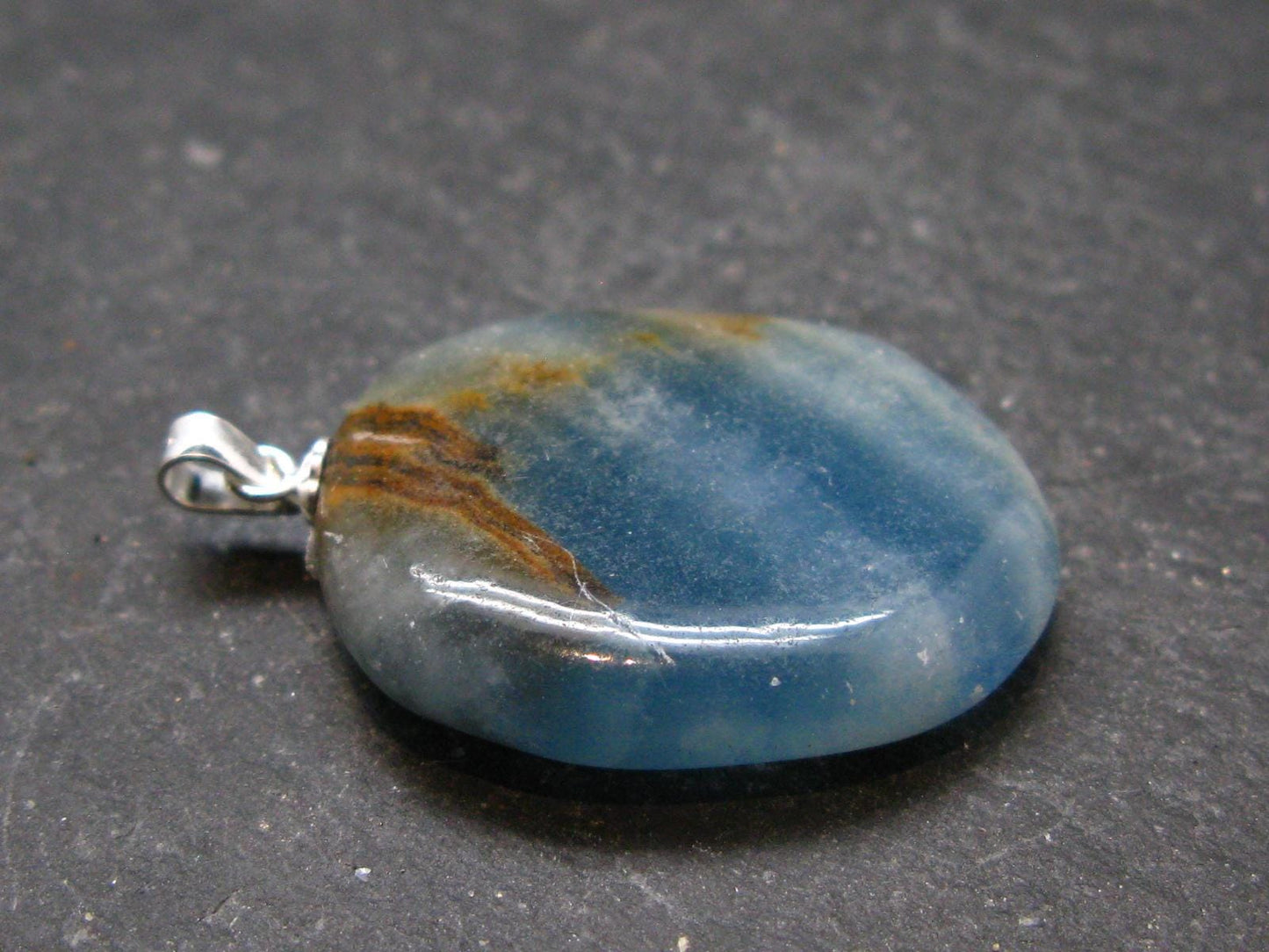 Lemurian Aquatine Blue Calcite Silver Pendant from Argentina - 1.4" - 7.13 Grams
