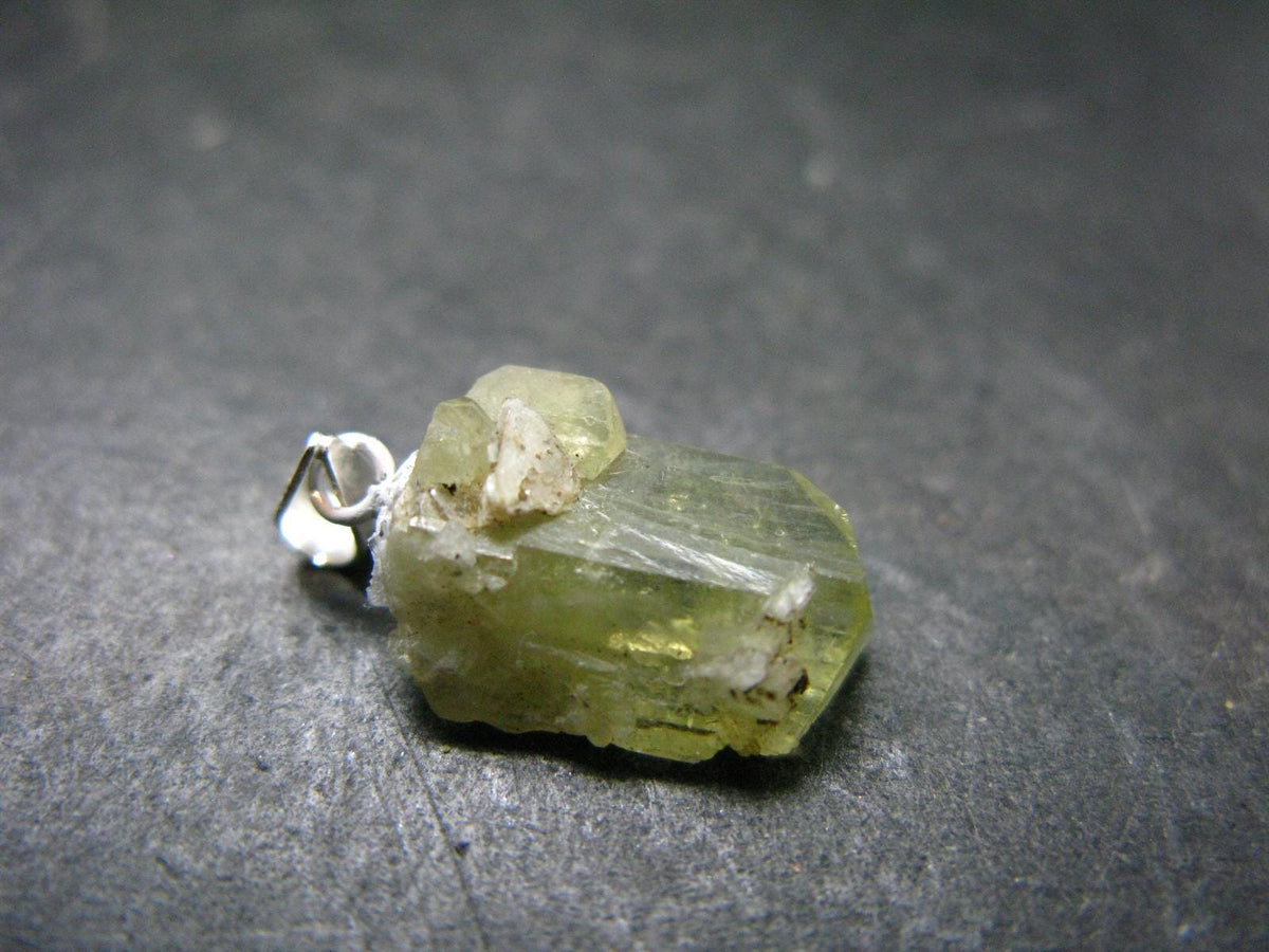 Rare Gemmy Yellowish-Green Brazilianite Terminated Crystal Silver Pendant From Brazil - 0.8" - 1.47 Grams