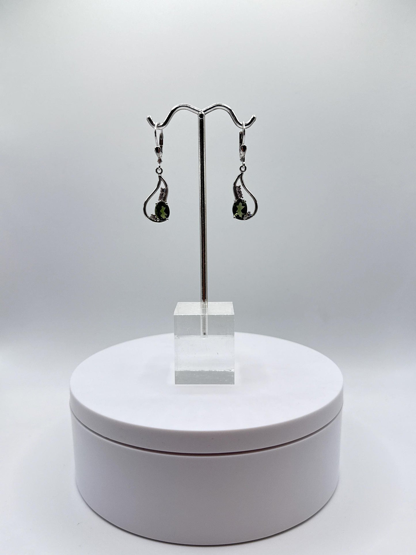 Sterling Silver Moldavite Drop Earrings – Handcrafted Green Gemstone Dangles in Sterling Silver - Weight 4.20 Grams