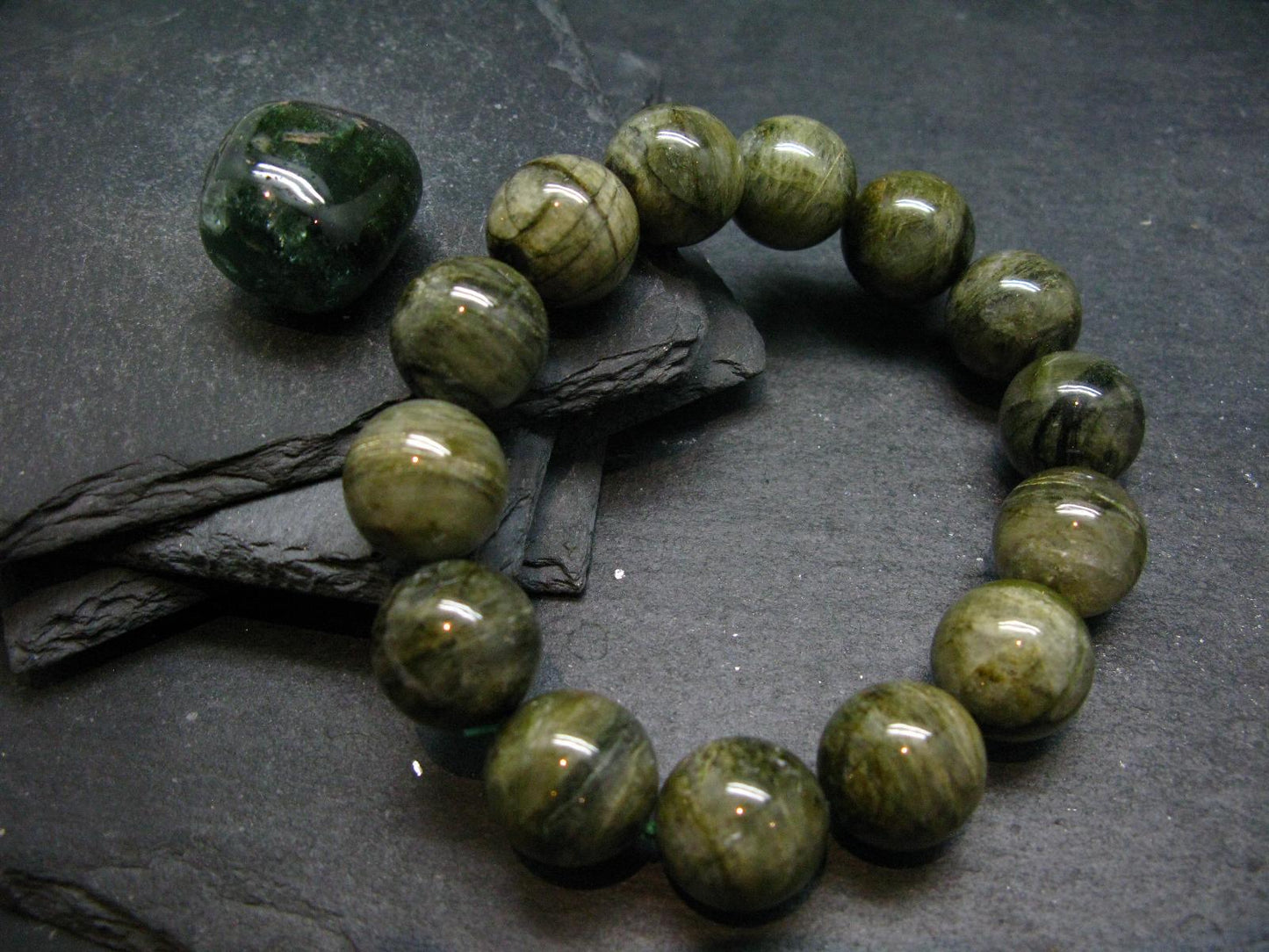 Green Gem Tourmaline Genuine Bracelet ~ 7.5 Inches ~ 17mm Round Beads