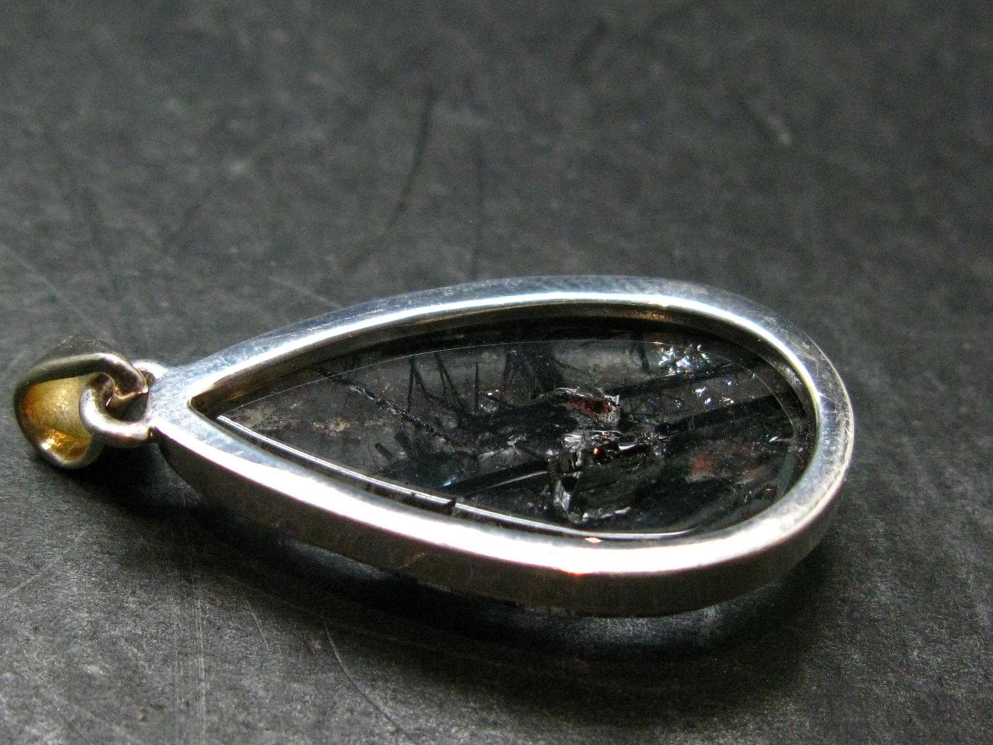Large Tourmalinated Quartz Crystal Silver Pendant From Brazil - 1.5" - 6.79 Grams