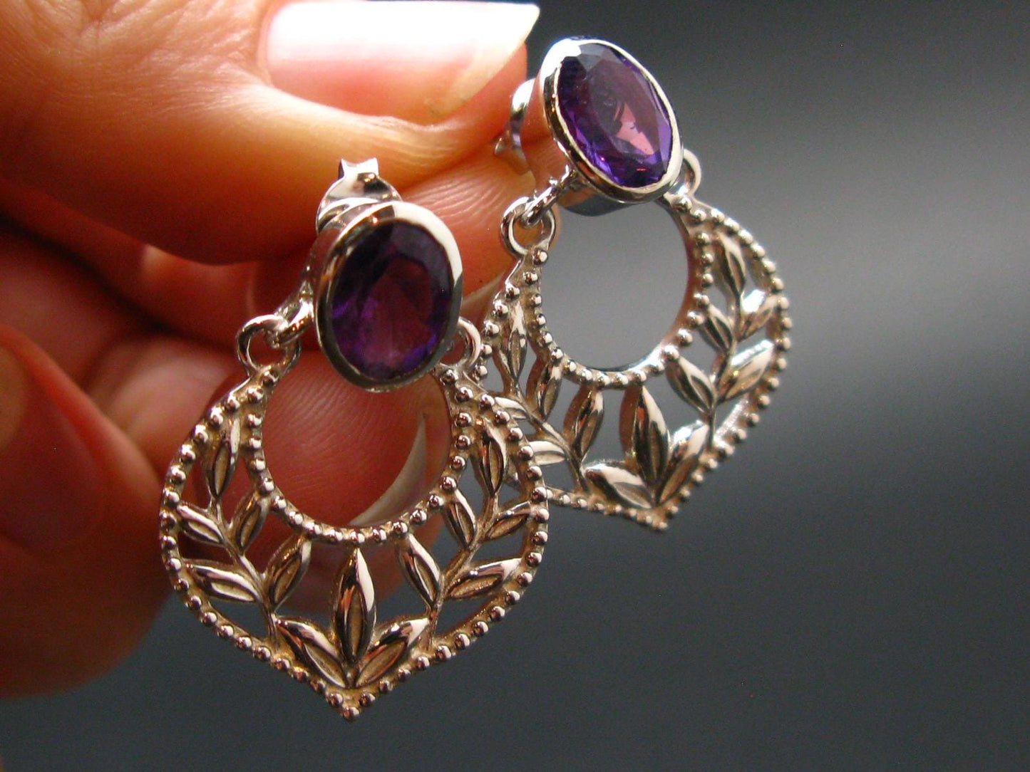 Faceted Natural Amethyst 925 Sterling Silver Earrings - 1.0" - 5.94 Grams