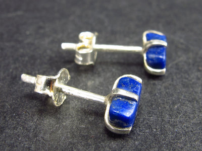 Cute Small Indigo Blue Genuine Lapis Lazuli Sterling Silver Studs Earrings - 0.6"