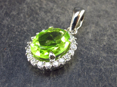 Peridot Olivine Faceted Pendant in SS With CZ From Arizona - 0.8" - 1.92 Grams
