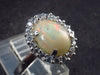 Flashes of Lightning!! Natural Cabochon Opal 925 Sterling Silver Ring with CZ from Ethiopia - Size 5.5 - 2.42 Grams