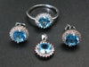 Natural Faceted Swiss Blue Toapz 925 Sterling Silver Set Ring Earring Necklace with CZ