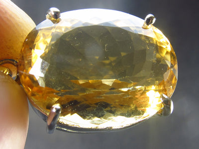 Stone of Success!! Genuine Intense Yellow Citrine Gem Sterling Silver Pendant From Brazil - 1.2" - 6.76 Grams