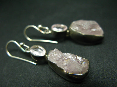 Fabulous Asymmetrical Raw and Faceted Pink Morganite Crystal Sterling Silver Earrings From Brazil