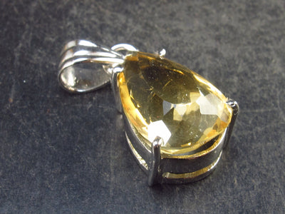 Stone of Success!! Genuine Intense Yellow Citrine Gem Sterling Silver Pendant From Brazil - 1.1" - 4.35 Grams