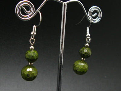 Minimalist and Chic Design - 8mm and 10mm Faceted Epidote Round Beads Dangle Shepherd Hook Earrings