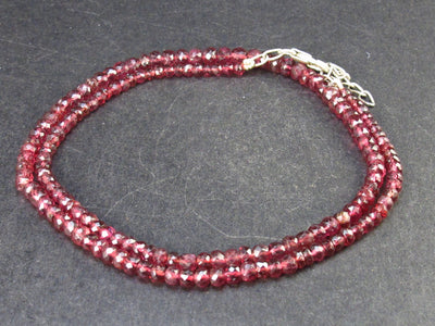 Gem Faceted Red Garnet Almandine Round Beads Silver Necklace from India - 17.5" - 11.9 Grams