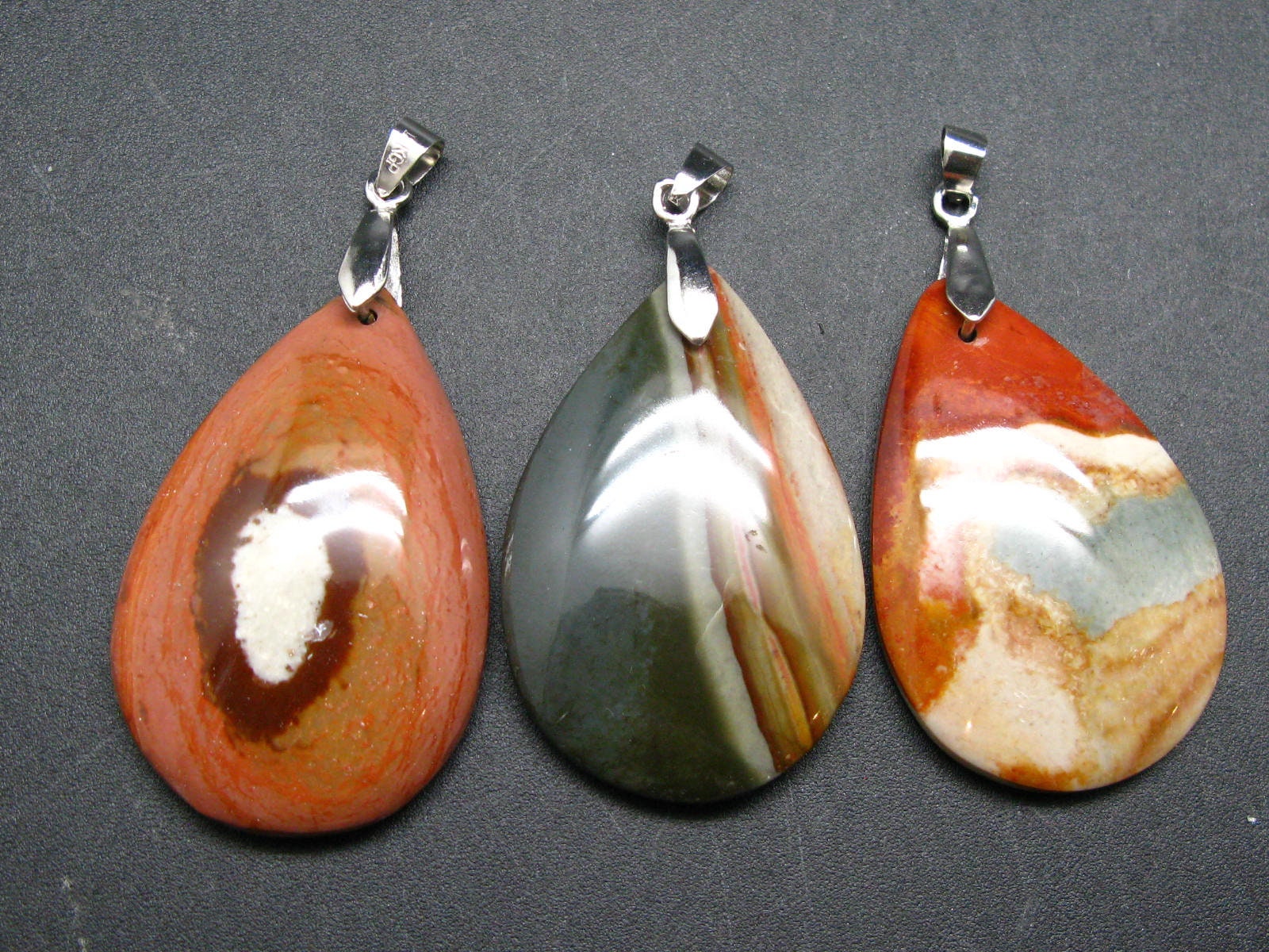 Lot of 3 Natural Multicolored Polychrome Jasper Pendant from Madagasca TheGlobalStone