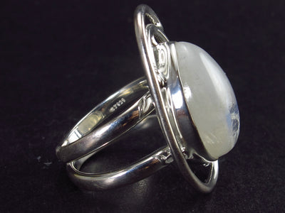 Pear Shaped Natural Moonstone 925 Silver Ring with Rainbow - Size 6.5