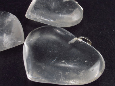 Lot of Three Natural Heart Shaped Clear Quartz Crystal Pendants from Brazil