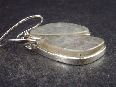 Cabochon Natural Moonstone 925 Sterling Silver Drop Earrings - 1.5" - 6.1 Grams