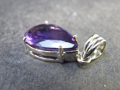 Large Genuine Rich Purple Faceted Amethyst Sterling Silver Pendant From Brazil - 1.2" - 4.65 Grams