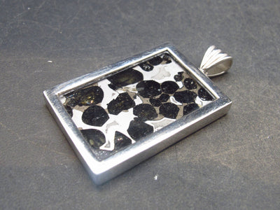 Rare Brahin Meteorite Slice With Olivine Pallasite Silver Pendant from Belarus - 1.6" - 12.2 Grams