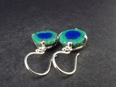 Deep Blue Azurite Malachite Earrings In Sterling Silver From Mexico - 6.3 Grams