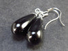 Long Pear Teardrop Black Spinel Dangle Shepherd Hook Sterling Silver Earrings - 1.5"