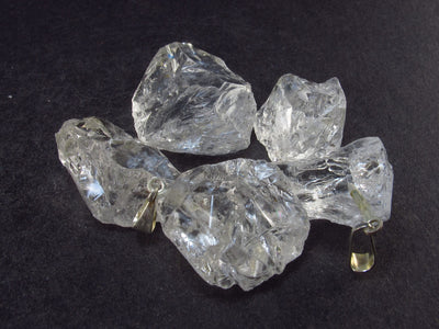 Set of 5 Natural Clear Quartz Crystal Pendants From Brazil