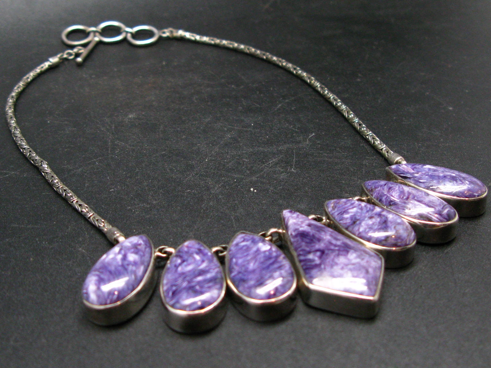 Lilac Stone!!! Stunning Silky Charoite AAA Quality Sterling Silver Necklace  From Russia