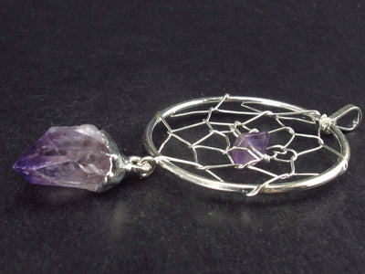 Merchant Stone!! Natural Amethyst Crystal Spider Web Pendant from Brazil