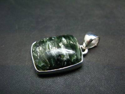 Natural Polished Seraphinite Clinochlore Angels Wings Silver Pendant from Russia - 1.2" - 6 Grams