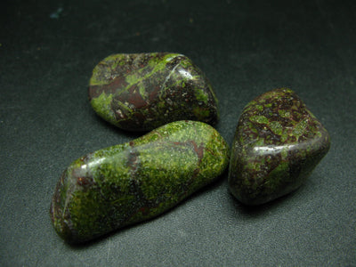 Lot of 3 large natural tumbled Dragon Blood Stone (rare variety of green and red jasper) from China