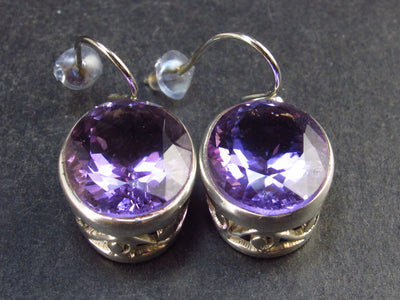 Orchid St. Valentine Gem!! Drop Shaped Faceted Natural Amethyst 925 Sterling Silver Drop Earrings - 1.0" - 7.3 Grams