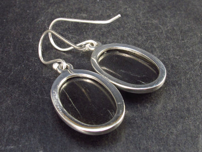 Natural Shungite Oval Dangle Shepherd Hook Earrings From Russia - 1.4" - 6.1 Grams