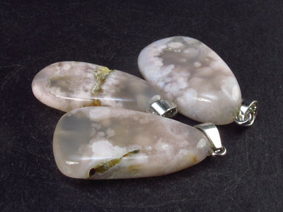 Lot of 3 Tumbled Cherry Blossom Agate Pendants from Madagascar - 22.5 Grams