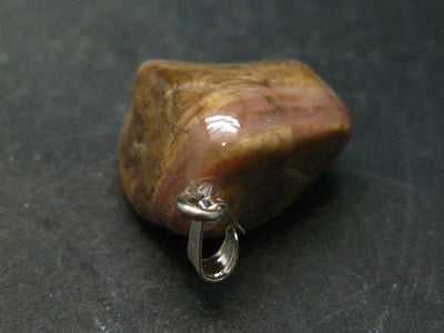Rare Tumbled Brownish Pink Bustamite Silver Pendant with Attractive Pattern From South Africa - 1.2" - 11.1 Grams
