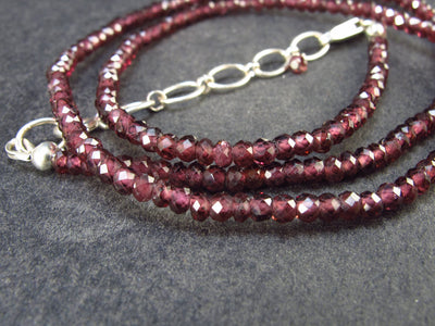 Lightweight Sparkly Faceted Purplish Red Garnet Rhodolite 3mm Round Beads Necklace from Zimbabwe - 19" - 9.49 Grams