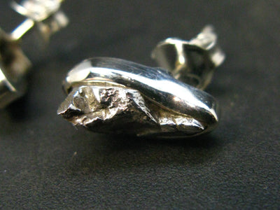 Natural Raw Meteorite Stud Earrings In Sterling Silver From Argentina - 0.7" - 3.97 Grams