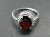 Natural Faceted Red Garnet Rhodium Plated Sterling Silver Ring with CZ - Size 5.5