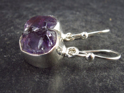 Natural Raw Gemmy Amethyst Crystal Sterling Silver Dangle Shepherd Hook Earrings From Mozambique - 1.0" - 3.2 Grams