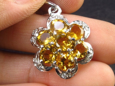 Stone of Success!! Genuine Intense Yellow Citrine Gem Sterling Silver Pendant From Brazil - 1.2" - 3.34 Grams